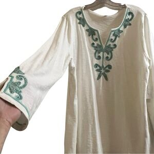Charter Club White Embellished Long Sleeve Tunic XXL Summer starfish beaded NWT